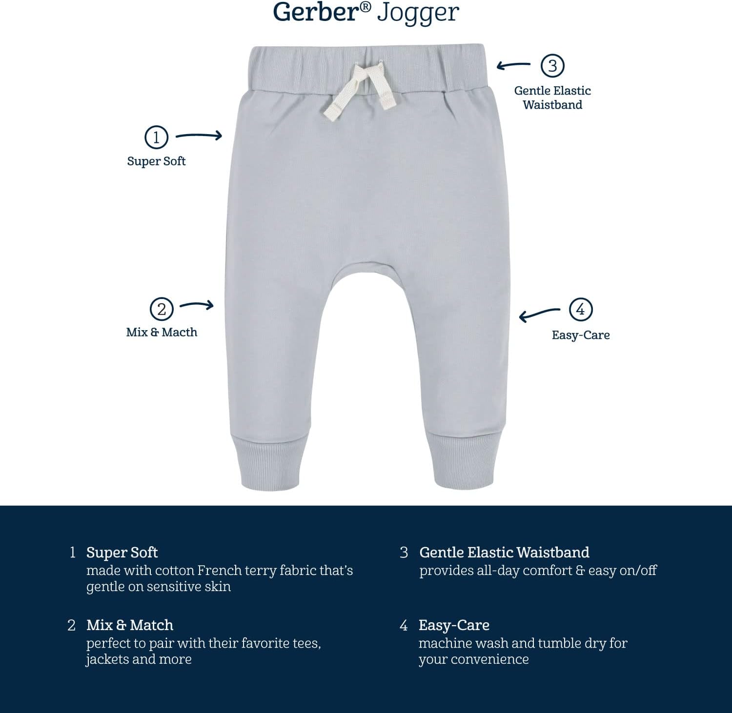 Thumbnail 6 de Gerber Pacco da 3 Pantaloni Jogger per Bimbo 0-24 Mesi