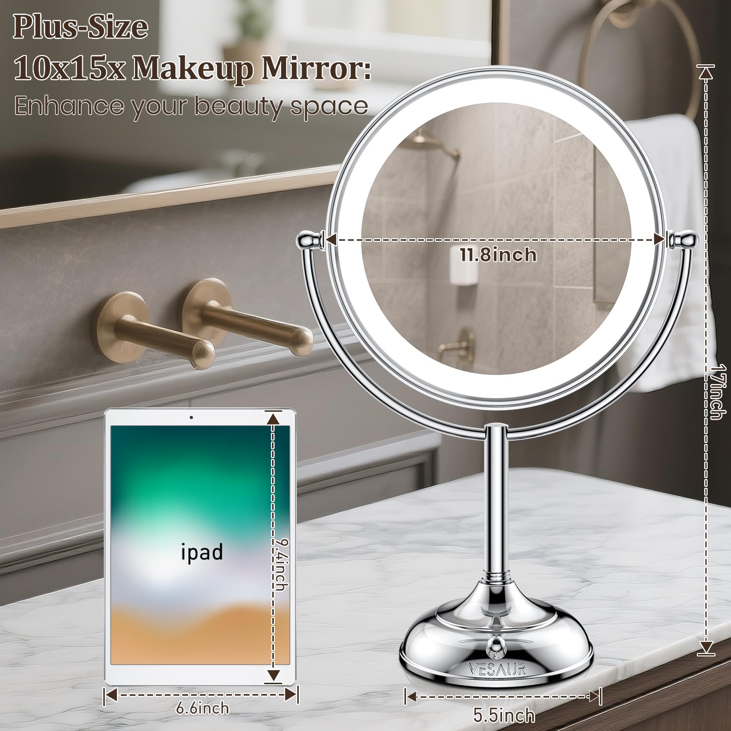 Thumbnail 5 de VESAUR Upgraded 11" Lighted Vanity Mirror 15X 💄