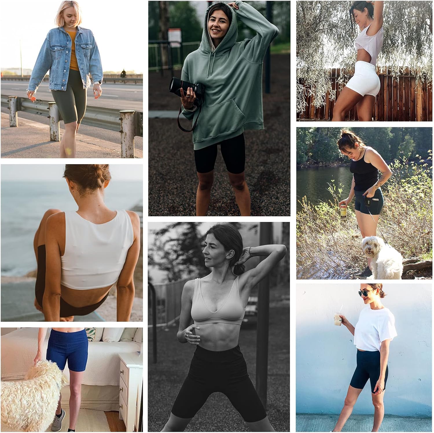 Detalle de AMIYOYO Damen Radlerhose mit Taschen – High-Waist Sportshort, blickdicht & dehnbar