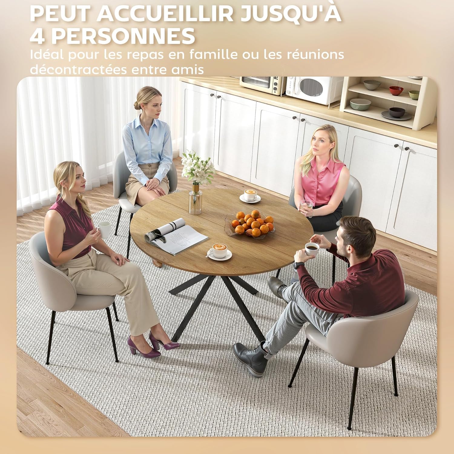 Thumbnail 4 de HOMCOM Table à Manger Rond 120 cm pour 4 Personnes – Style Industriel avec Plateau Bois et piètement Croisé en Acier (Chêne)