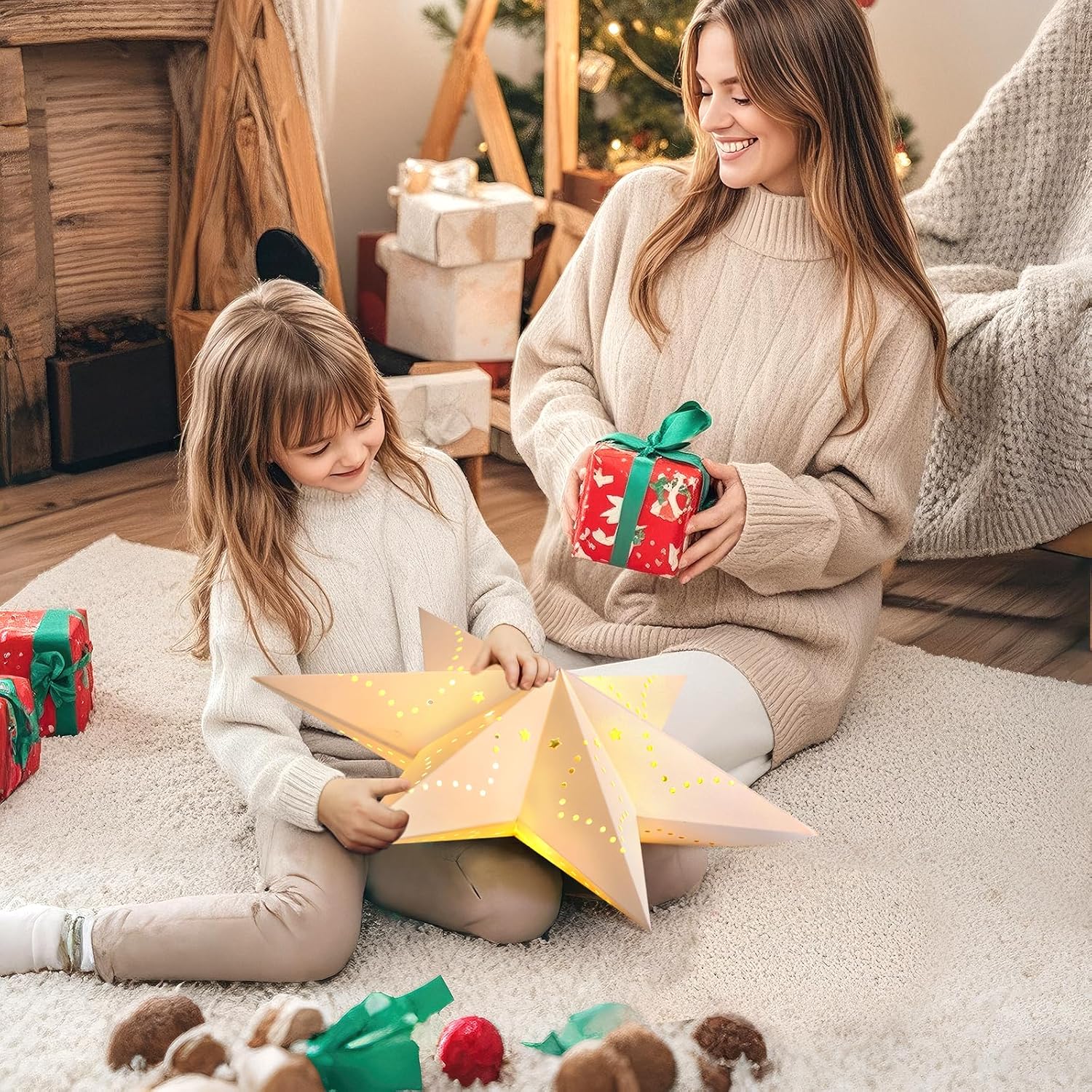 Thumbnail 6 de Lewondr P723314210742 Christmas Paper Star Lantern 3-Pack with Remote