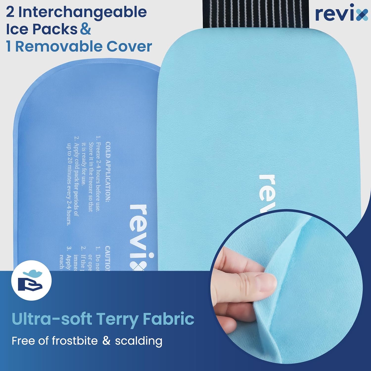 Detalle de REVIX reusable gel ice packs 14" x 7" (2 pack) with strap for back, shoulder, hip & thigh