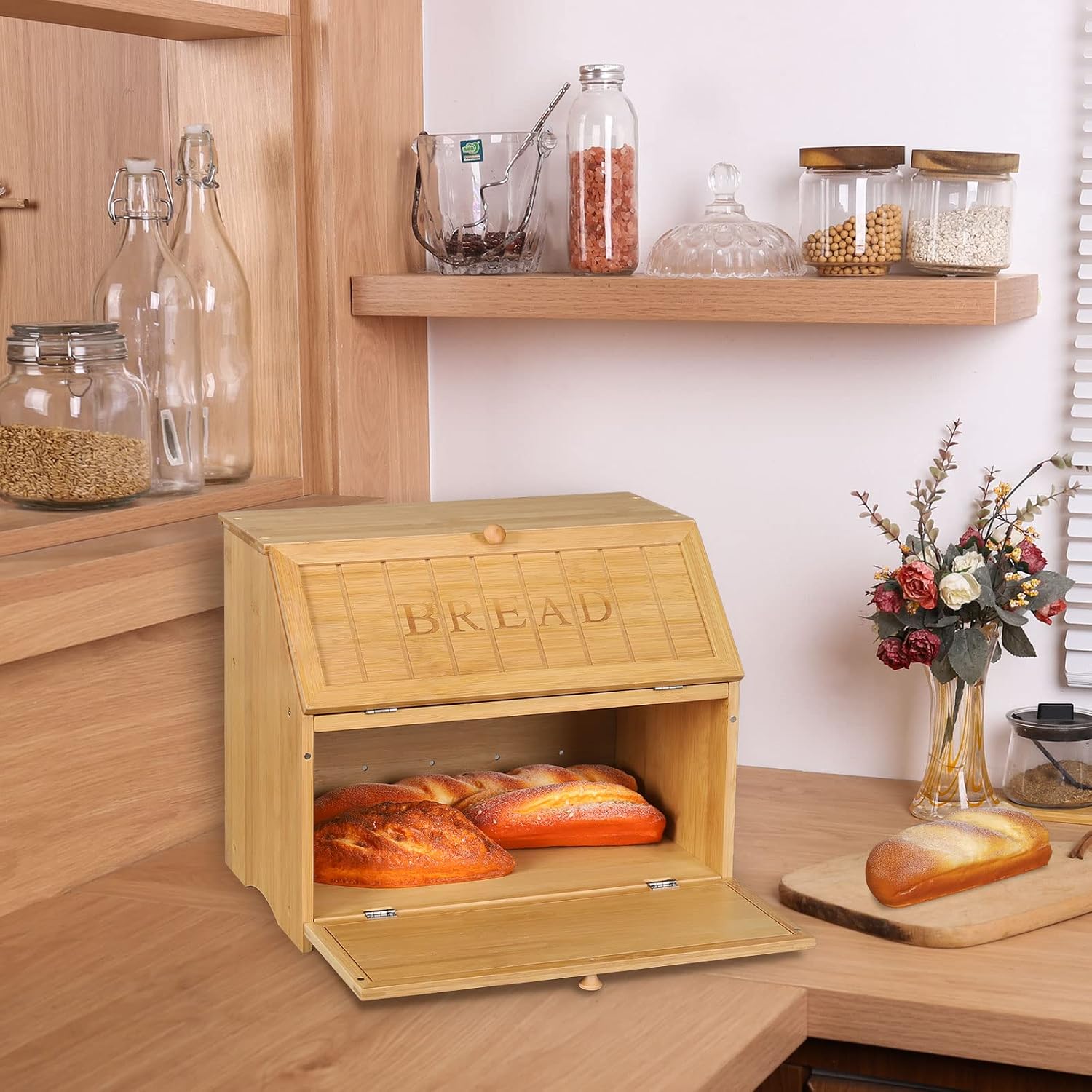 Detalle de Leader Accessories Double Decker Bamboo Bread Bin 15.3" 🍞