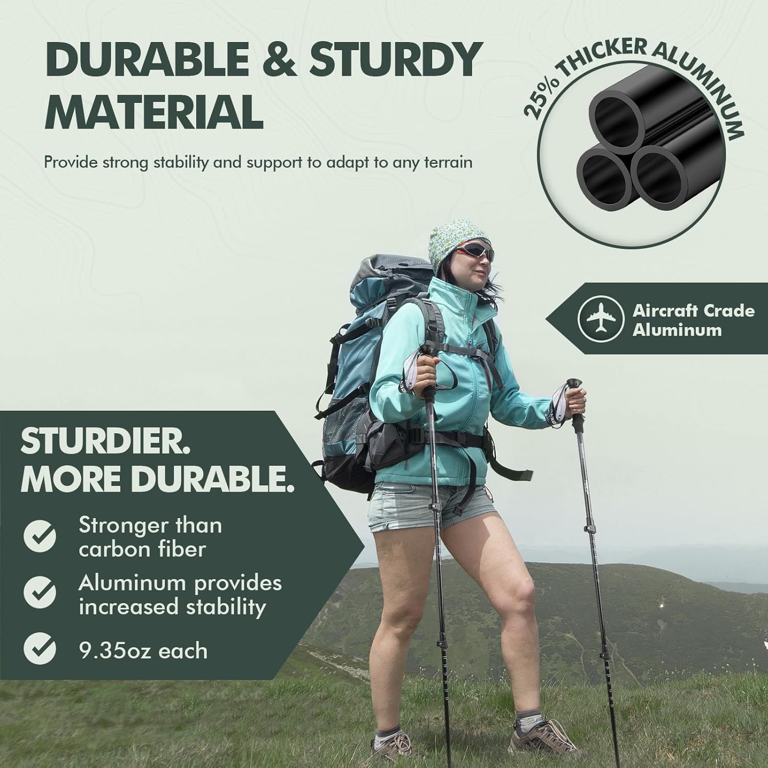 Thumbnail 1 de KINGGEAR Nordic Walking Stick TP1: Adjustable 7075 Aluminum Trekking Poles