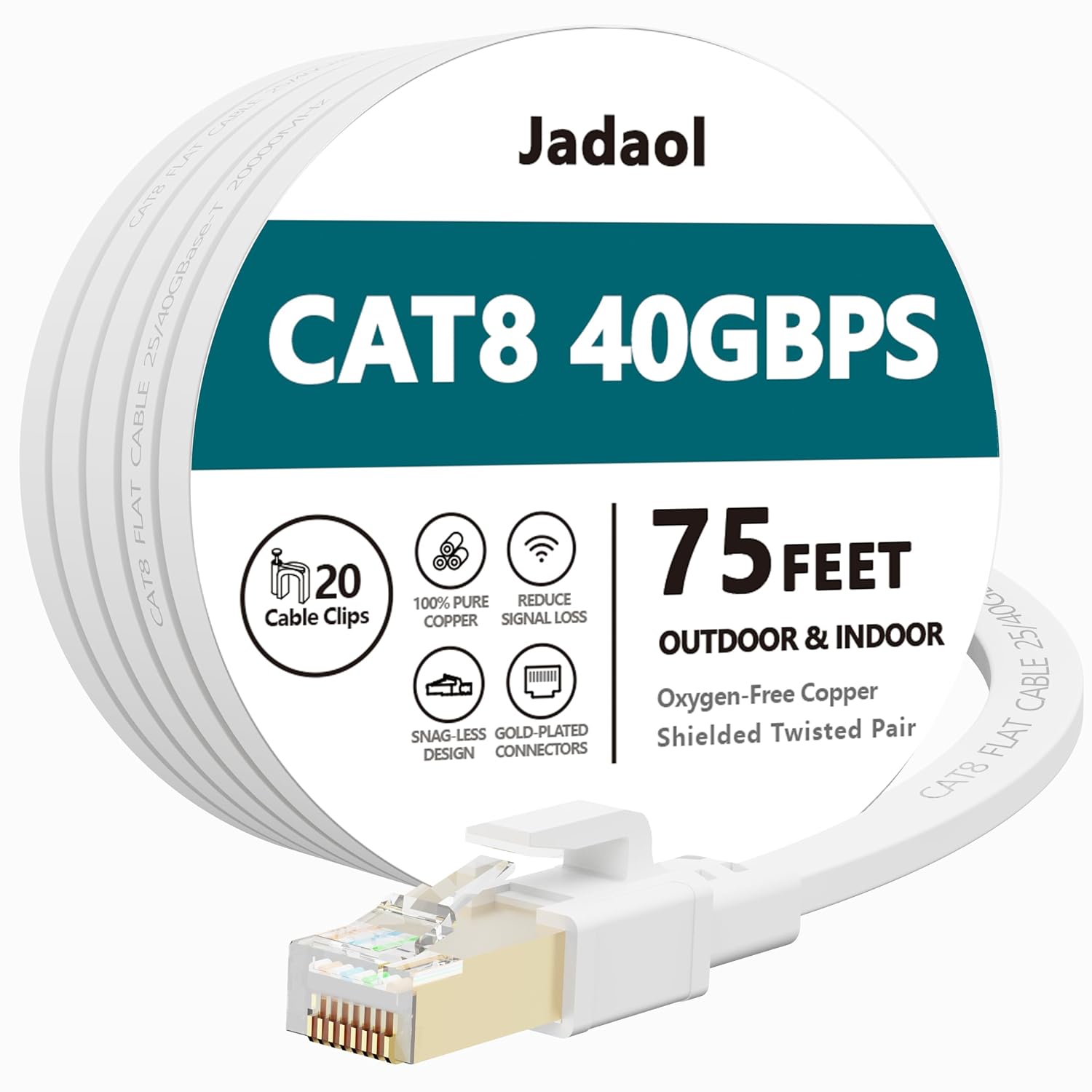 Detalle de Jadaol Cat 8 Ethernet Cable 75 ft 40Gbps for Gaming Consoles 🌐