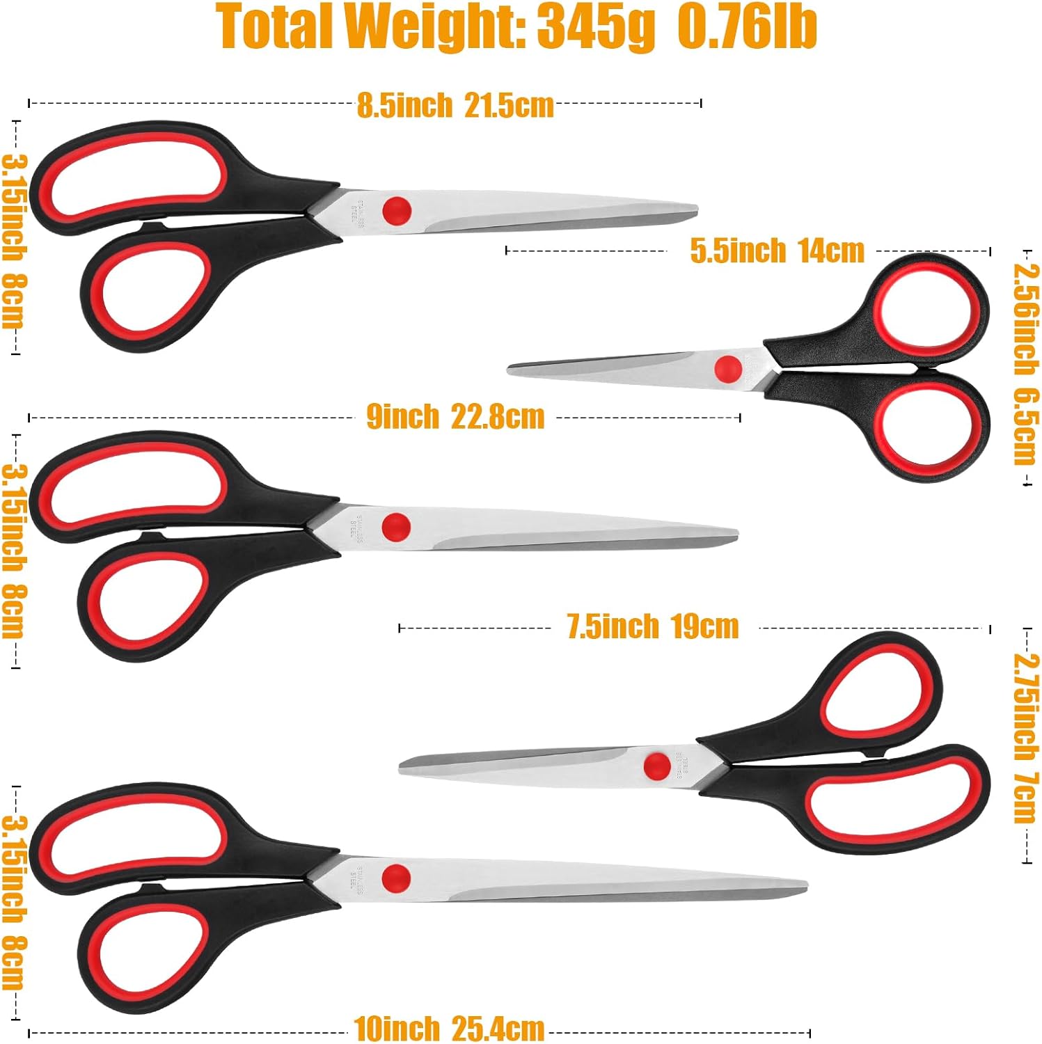 Thumbnail 2 de Scissors, Multipurpose Scissors with Sharp 2mm Thick Blades – 5 Sizes, Heavy Duty Stainless Steel