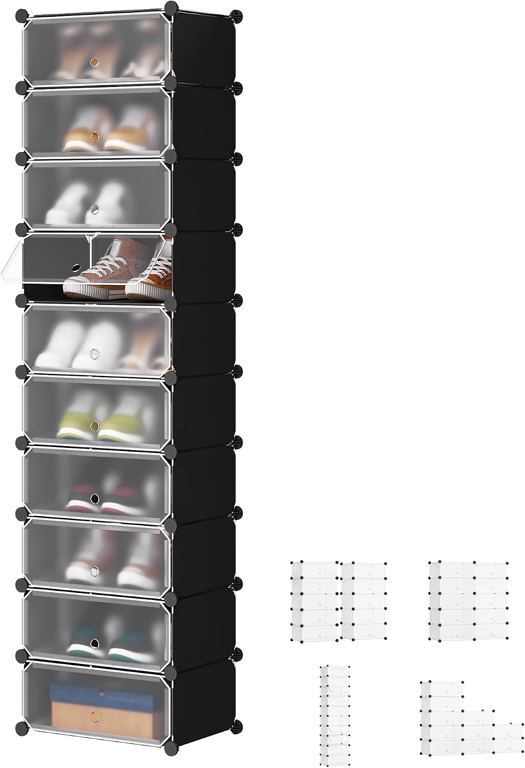 Detalle de WOLTU SR0052sz – czarny regał na buty z drzwiami, 10 przegródek