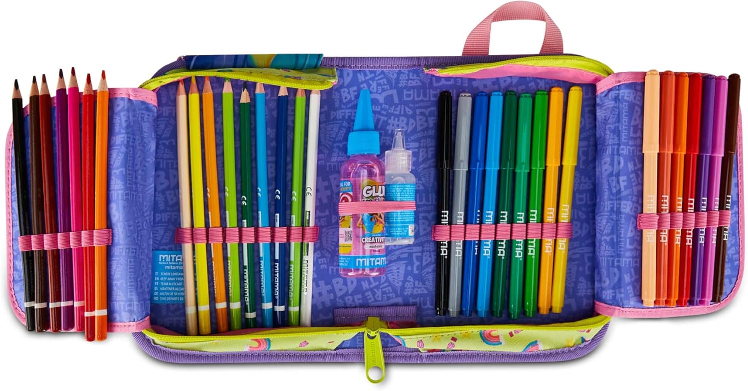 Thumbnail 5 de Mitama Trousse Scolaire 4 Fermetures éclair – Lilas, triple compartiment et contenu pédagogique