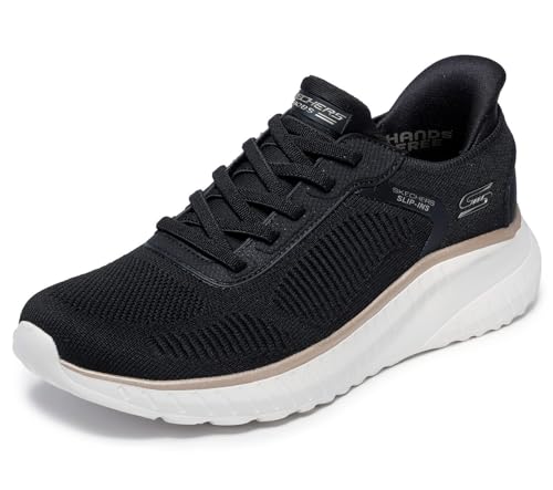 Detalle de Skechers Femme Bobs Squad Chaos Current Muse Slip-In ENTRAINEUSE – Black/Gold Textile, 39 EU