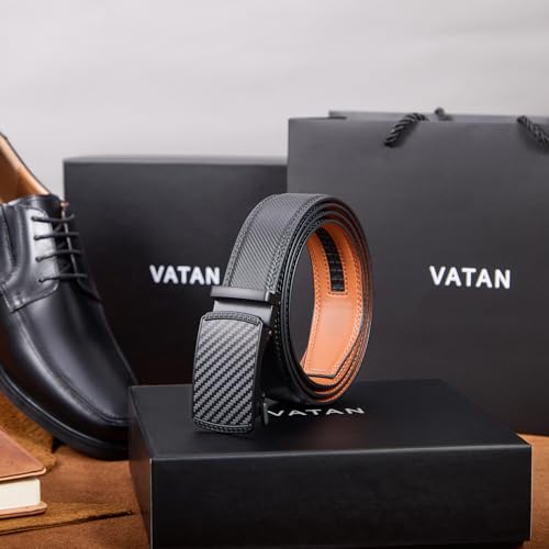 Thumbnail 6 de VATAN Ceinture Homme Réglable à Cliquet en Cuir avec Boucle Automatique – Noir, 3,5 cm de largeur