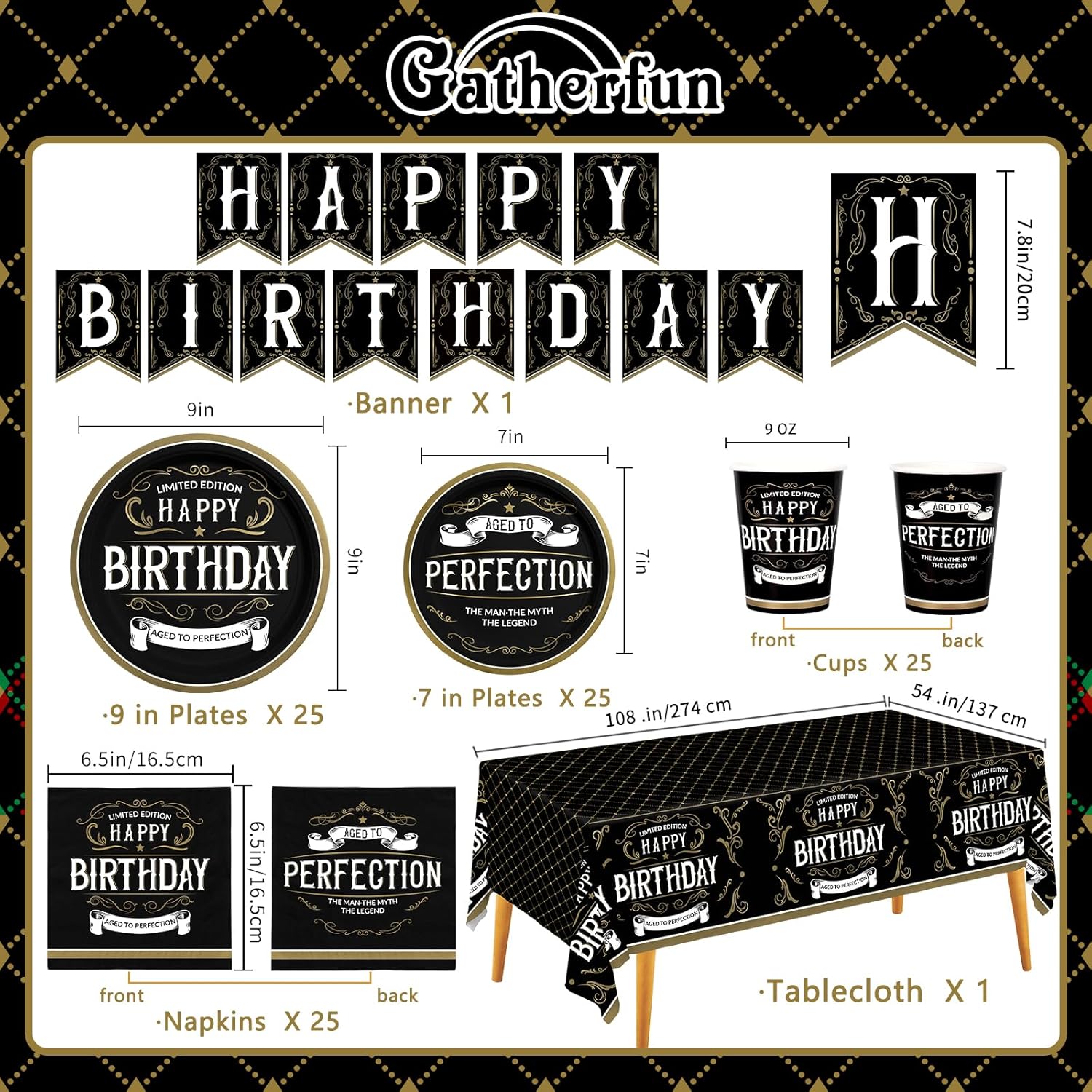 Thumbnail 1 de Gatherfun Birthday Party Supplies: Disposable Paper Plates, Napkins, Cups, Tablecloth & Banner (Serves 25)