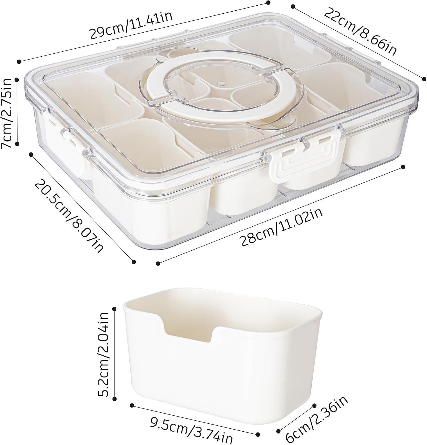 Detalle de Dingerjar Divided Snack Tray with Lid and Handle: Portable Snackle Box for Party Platter Organization
