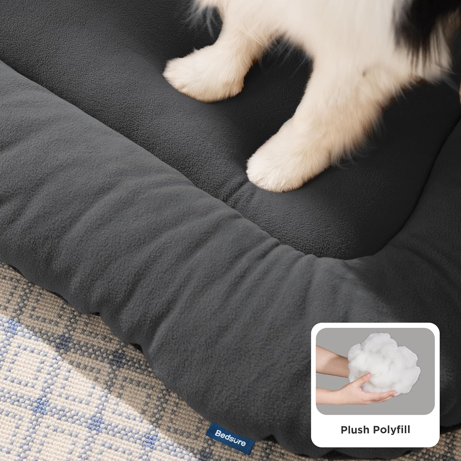 Detalle de BEDSURE waschbares Hundekissen für mittelgroße Hunde (74x46 cm), dunkelgrau – rutschfeste Unterseite