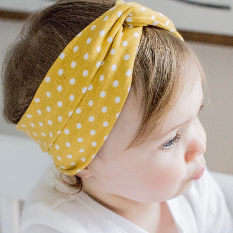 Detalle 2 de Koolgil Baby Girl’s Polka Dot Cotton Headband, Yellow Stretch Cross Knot