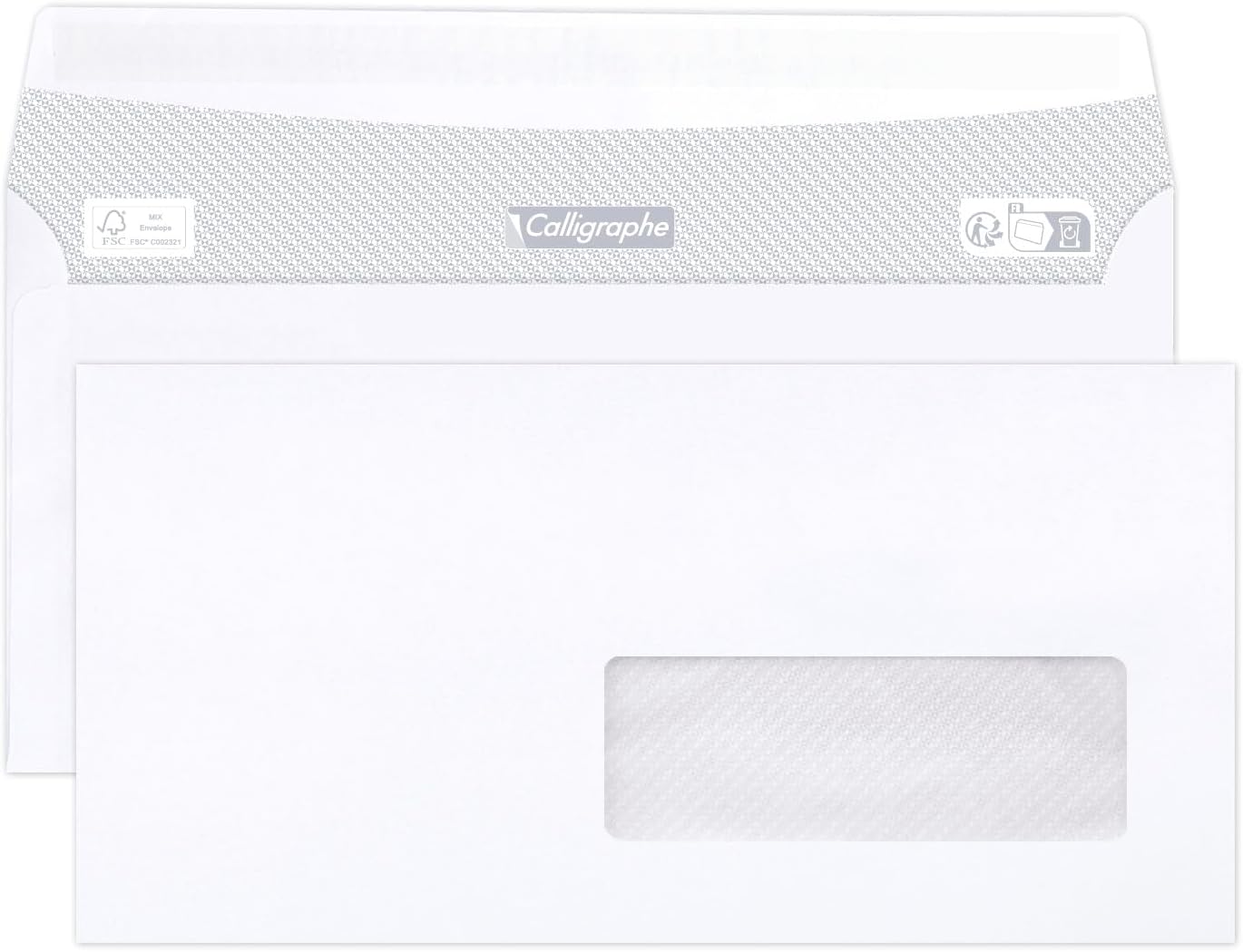 Thumbnail 2 de Calligraphe (gamme correspondance Clairefontaine) 694C - Boite de 500 Enveloppes Blanches DL-110x220mm auto-adhésives avec fenêtre 45x100