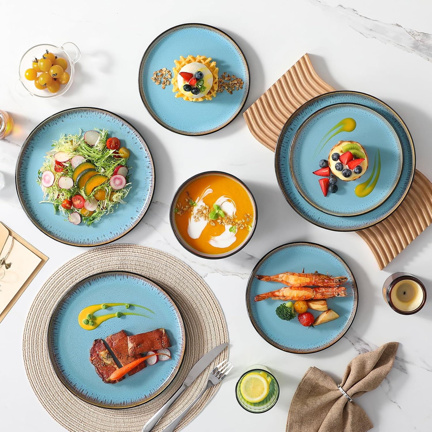 Thumbnail 6 de vancasso Amber VC-AMBER-B-24-LDP Stoneware Dinner Plates, Set of 6, Blue