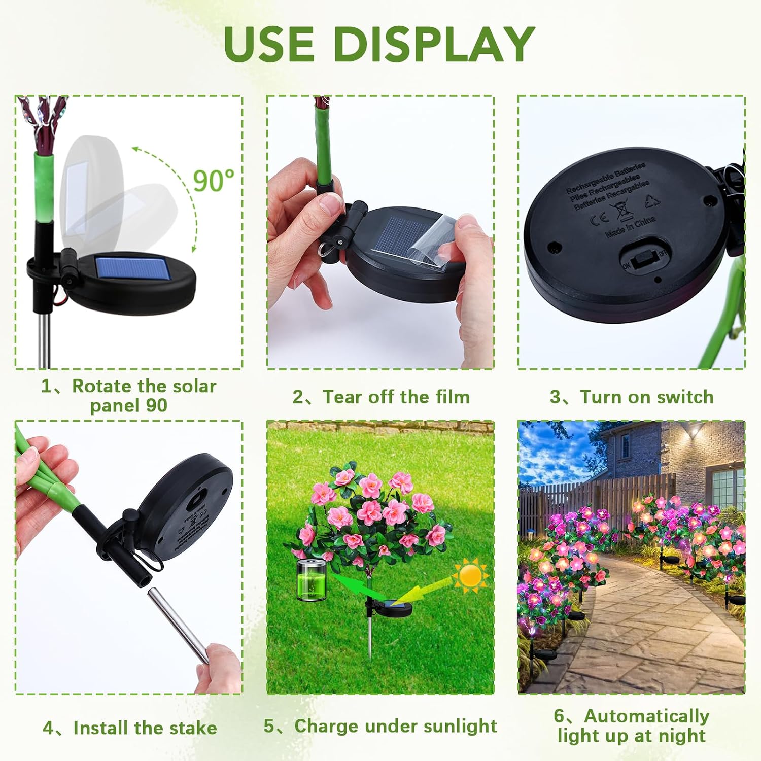 Detalle de FWLWTWSS Solar Flower Lights Outdoor Garden – 2 Pack Rhododendron Lights (Pink)