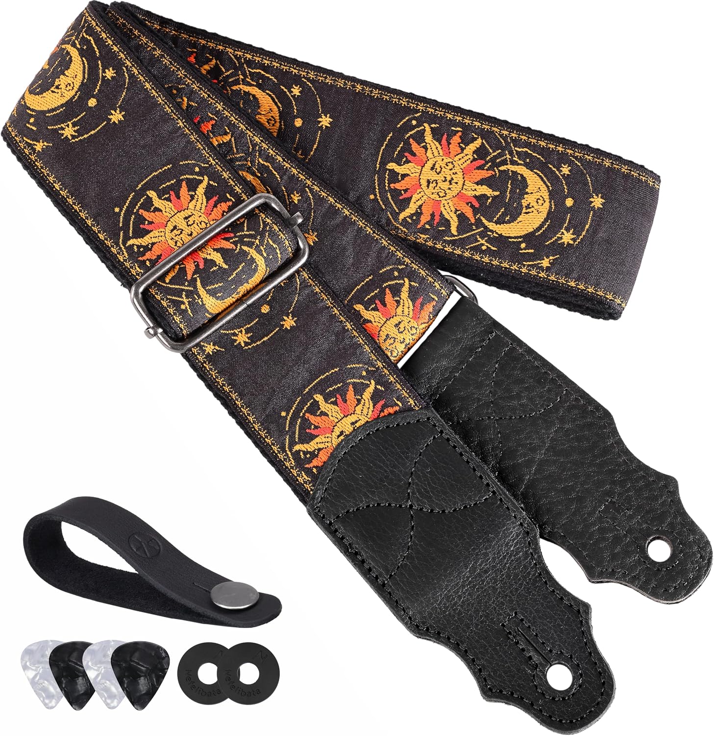 Detalle de YIKOKO Gitarrengurt aus Rindsleder „Kopfschicht“-Design, verstellbar 38–64 Zoll