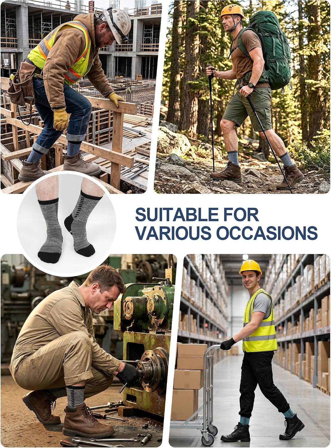Thumbnail 6 de ZFSOCK Men's Work Boot Socks, Fully Cushioned with Reinforced Heels and Toes
