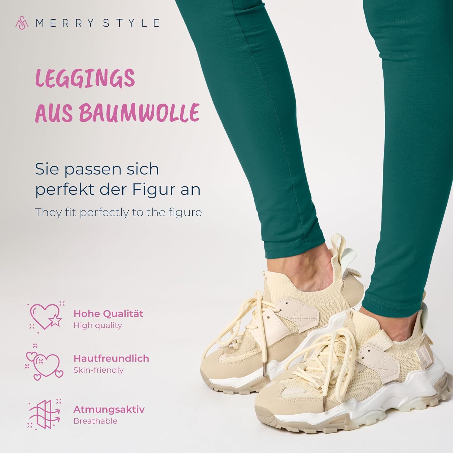 Thumbnail 3 de Merry Style Damen Leggings Baumwolle EU – blickdicht, weich & elastisch für Yoga, Gym & Freizeit