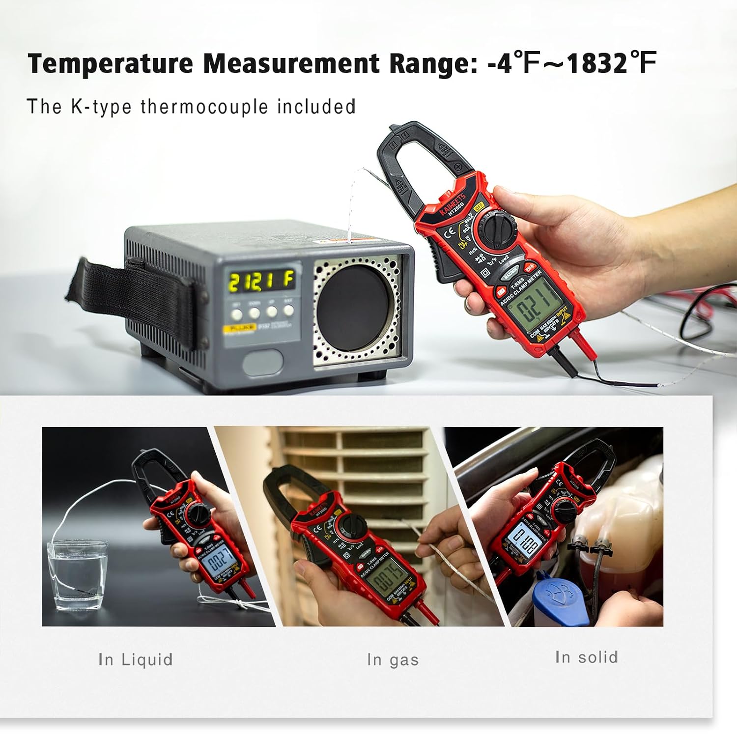 Detalle de KAIWEETS HT206D Clamp Meter (True-RMS) – Auto-range 6000 counts, AC/DC current & voltage with NCV