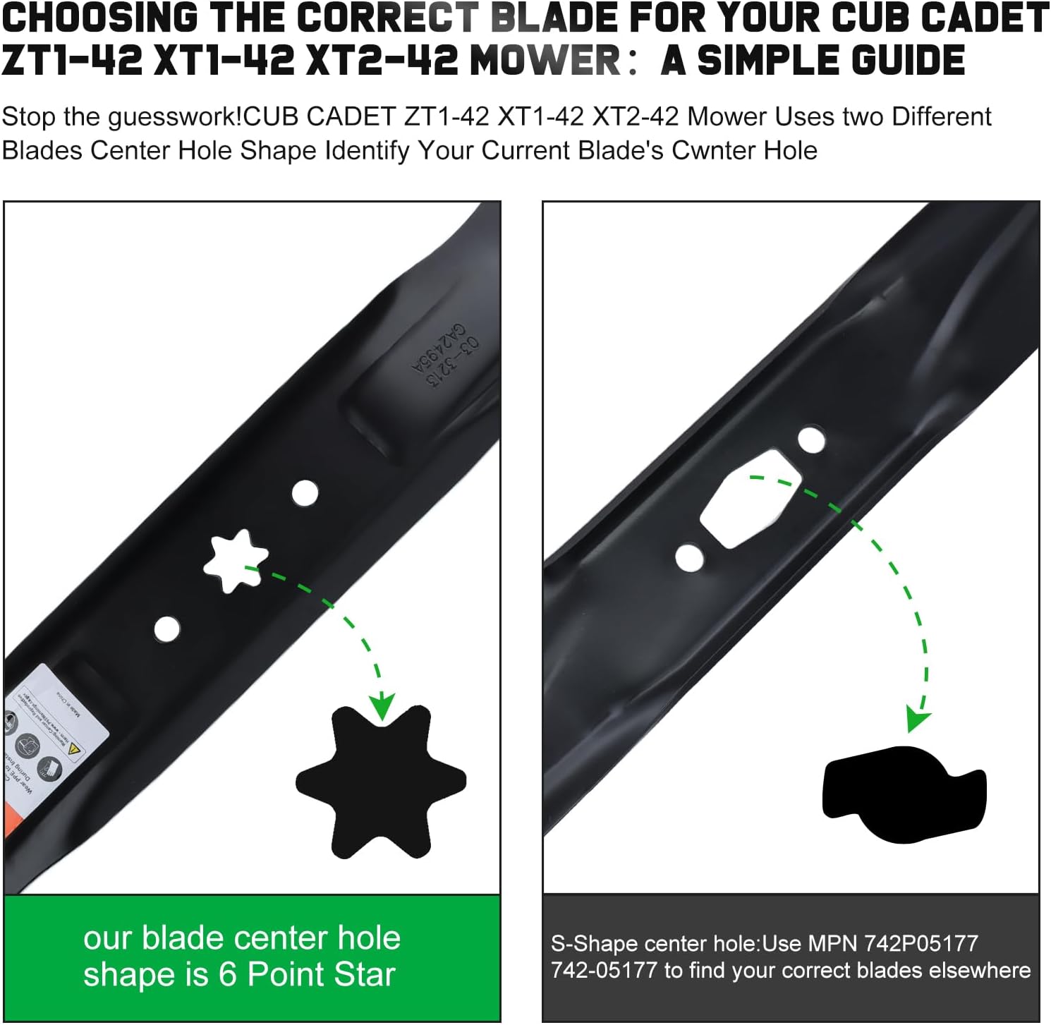 Thumbnail 2 de Grasscool 942-04308 / 942-04308A High-Lift Mower Blades (6-Point Star, for 42-Inch Troy-Bilt & Cub Cadet)