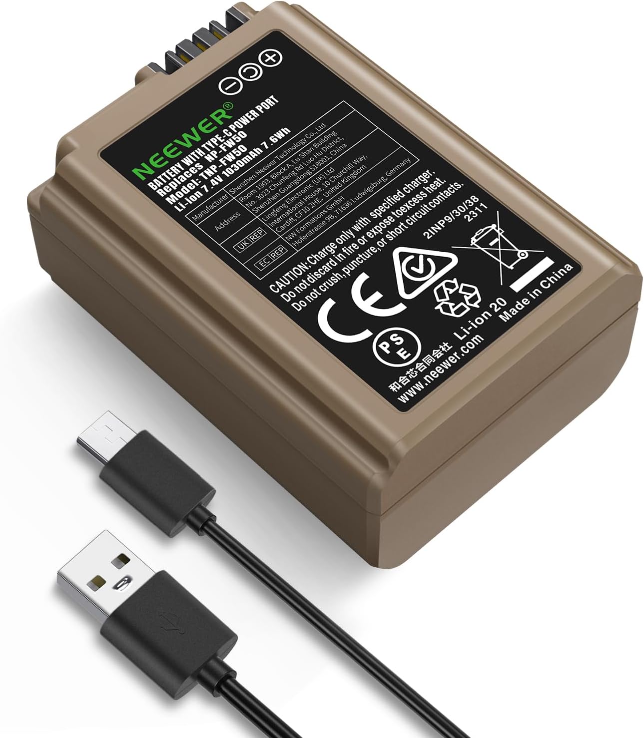 Detalle de NEEWER NP-FW50 Ersatz-Akku (1030 mAh) mit USB-C Laden für Sony Kameras