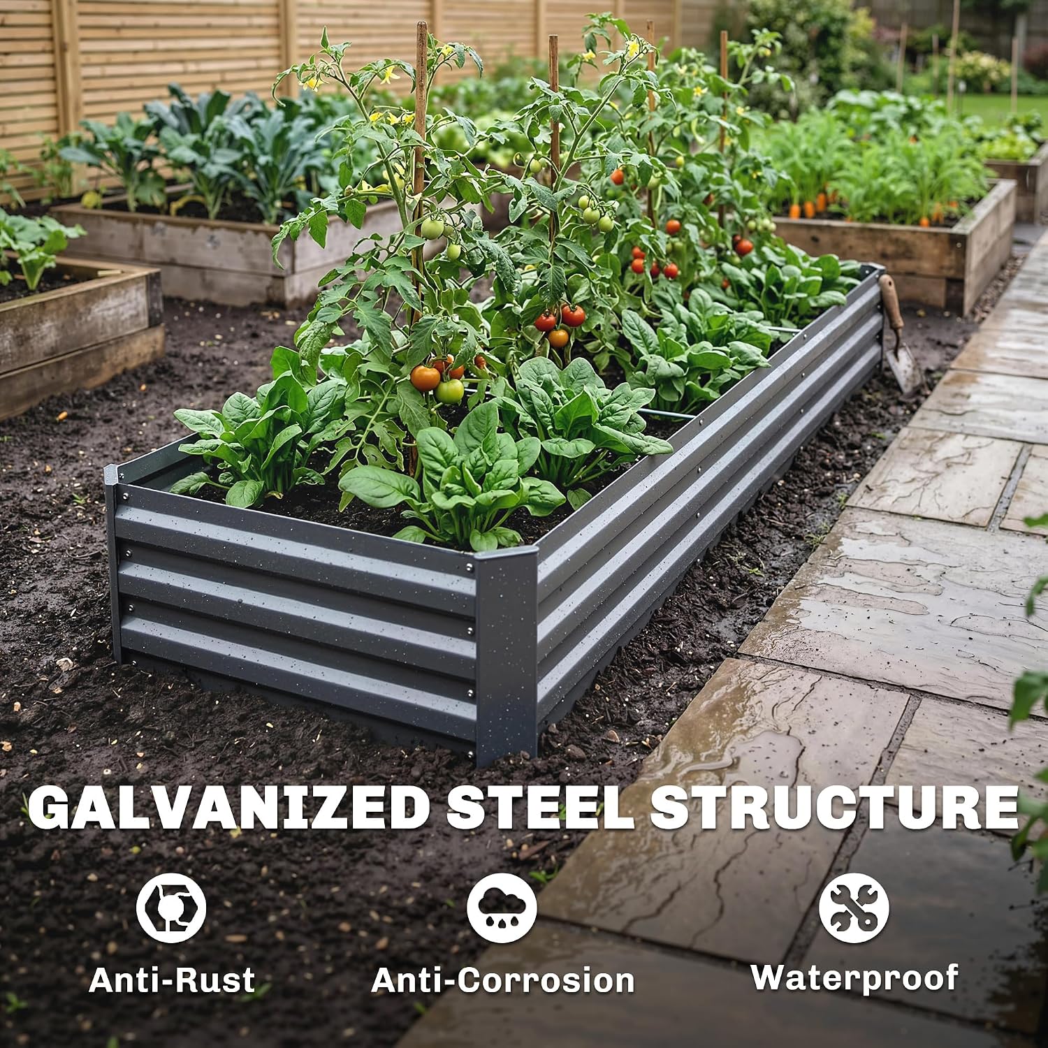 Detalle 2 de Outsunny 8' x 2' x 1' Galvanized Steel Raised Garden Bed, Dark Grey
