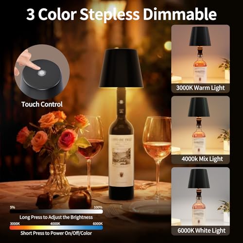 Detalle 2 de UPXNBOR Lampada per Bottiglia: lampada da tavolo senza fili in metallo con batteria high-capacity