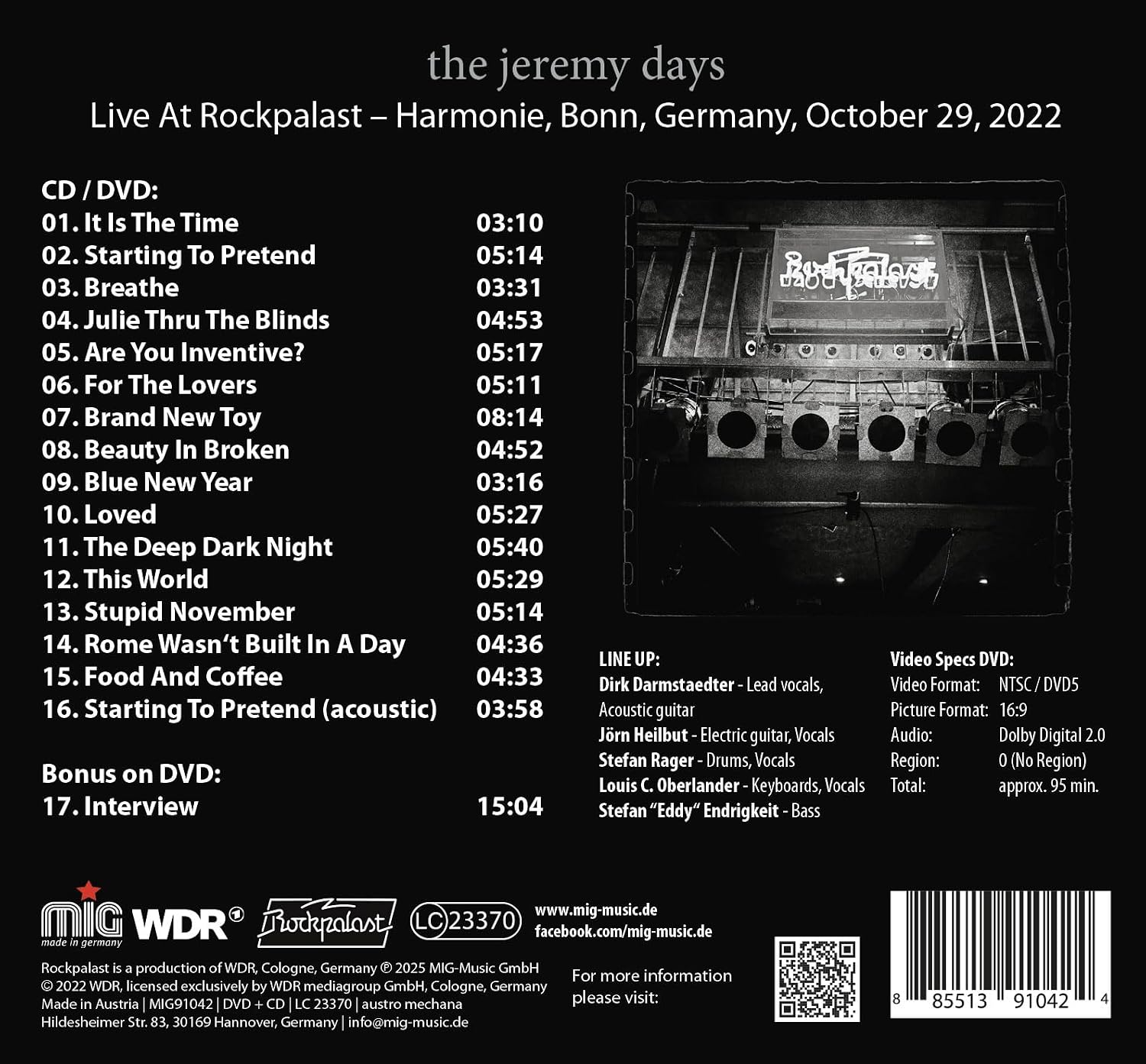 Detalle 2 de The Jeremy Days Live At Rockpalast 2022 CD+DVD Concert Set