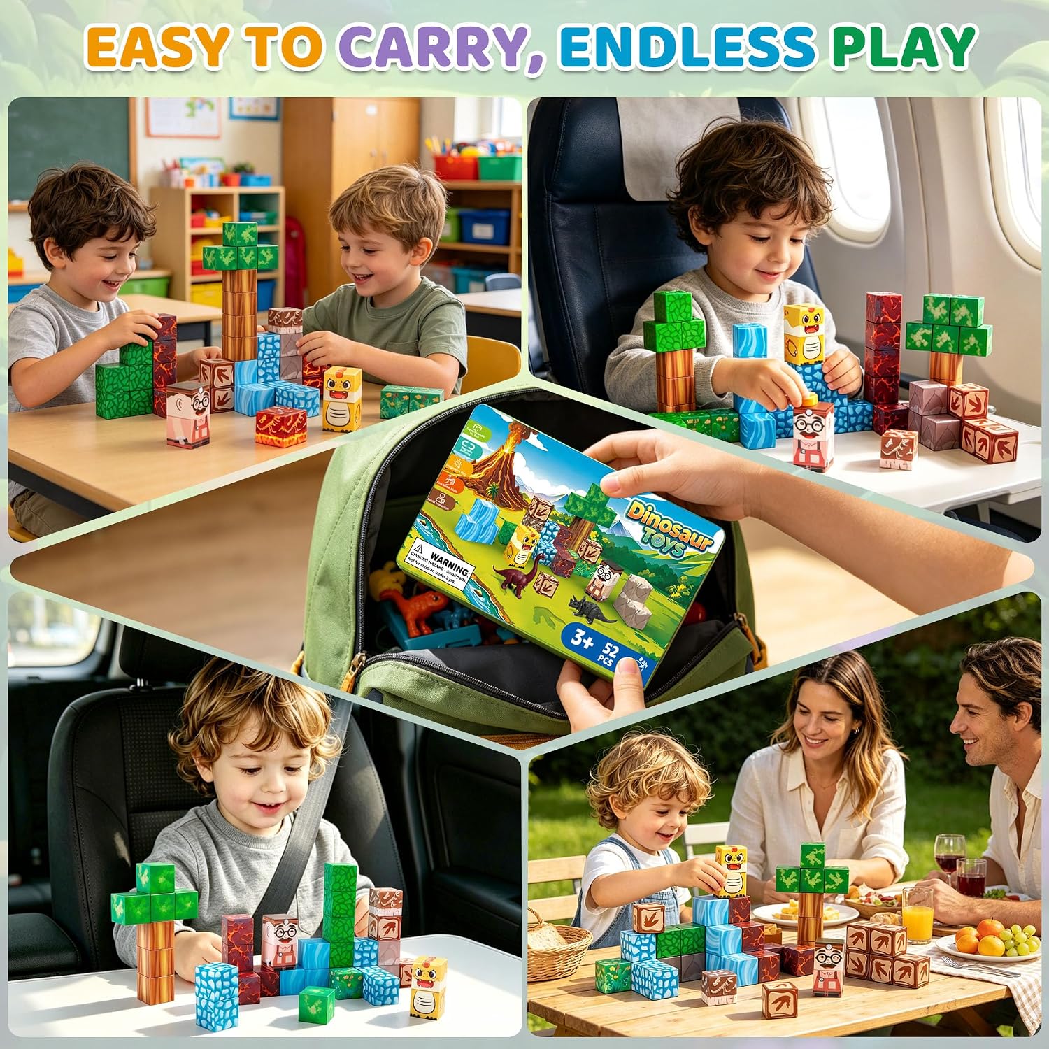 Detalle de Magnetic Building Blocks Travel Set, 52 Pieces