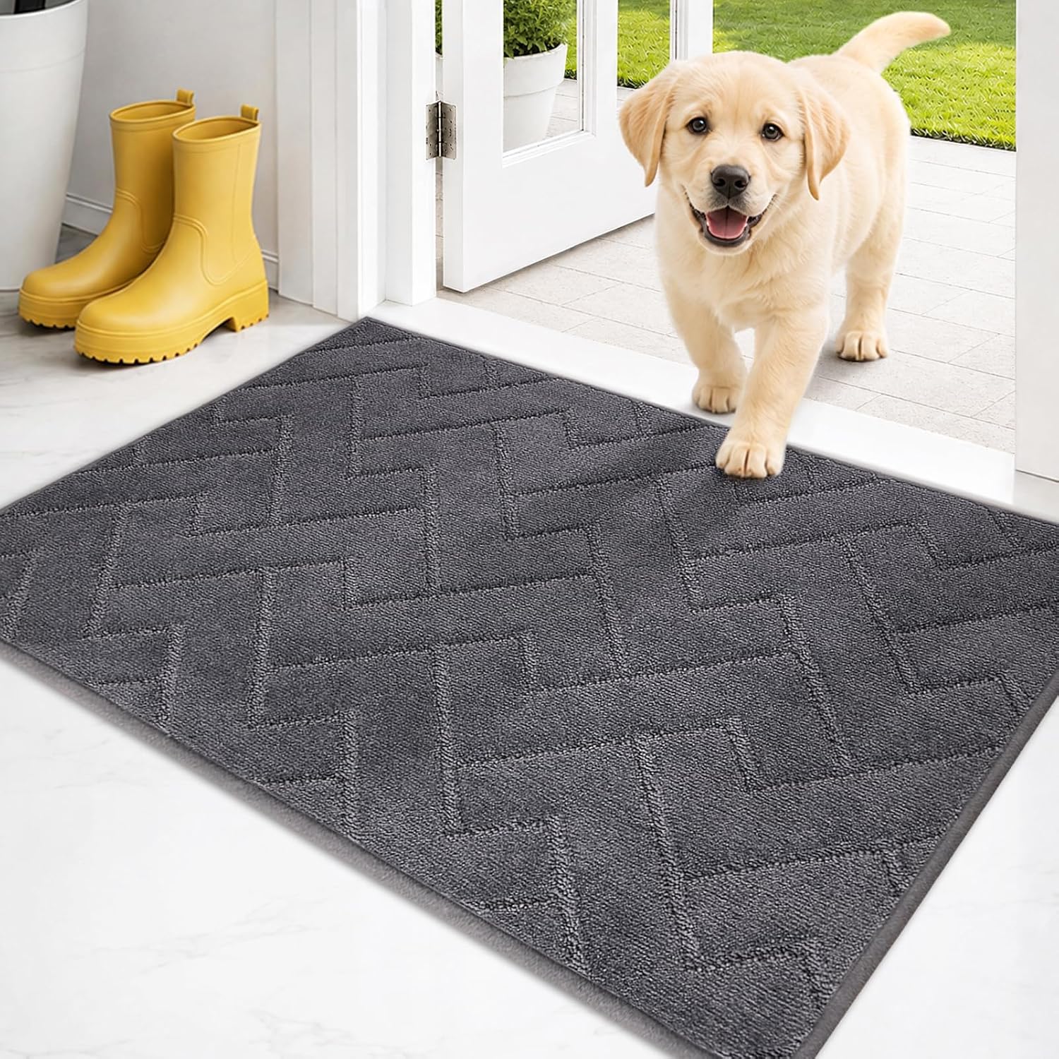Detalle de PURRUGS Dirt Trapping Door Mat 20" x 31.5" — Non-Slip, Machine Washable Entry Rug for Muddy Shoes & Dog Paws (Grey)