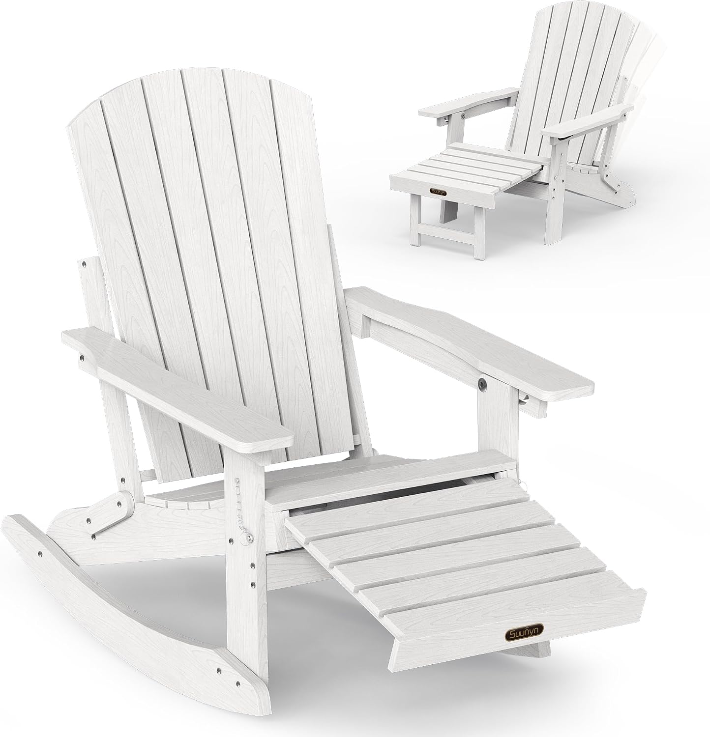 Detalle de SUUNYN 4-in-1 Rocking Adirondack Chair with Footrest, White HDPE