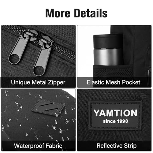 Detalle de YAMTION Black Backpack for Women and Men: 15.6-Inch Laptop Everyday Pack