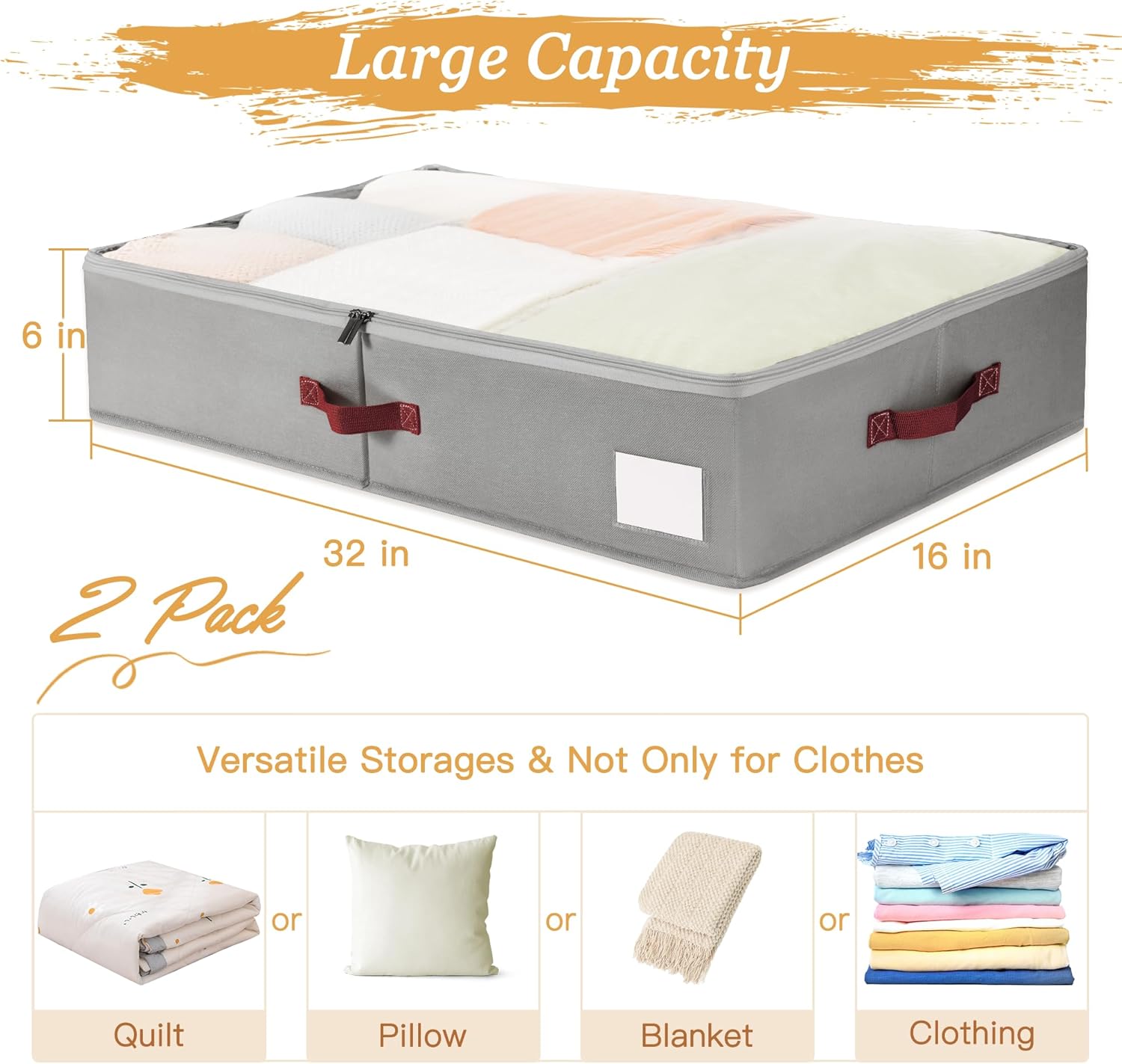 Thumbnail 1 de Criusia Under Bed Storage Bins with Clear PVC Lids (2 Pack) — Large, Waterproof & Foldable