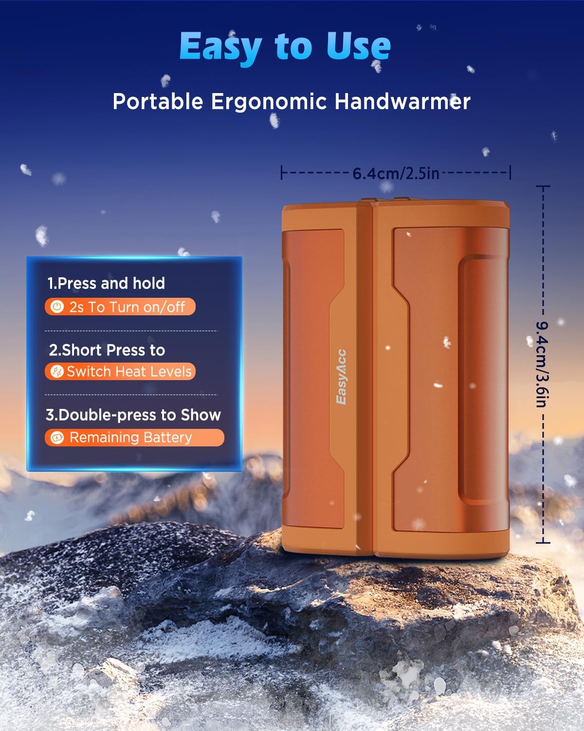 Detalle 2 de EasyAcc uppladdningsbara handvärmare, 10 000 mAh, magnetiska med tre värmelägen