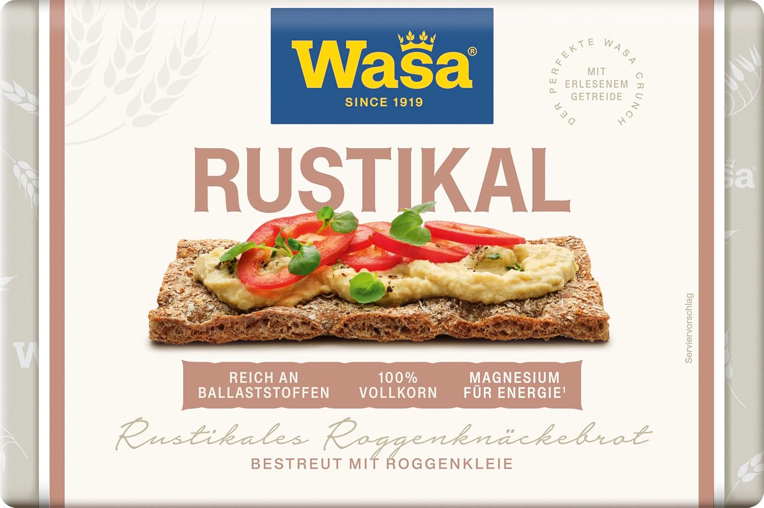 Detalle de Wasa Rustikal 12x275 g – 100% Roggenvollkornknäckebrot, knusprig-rustikal & herzhaft im Geschmack