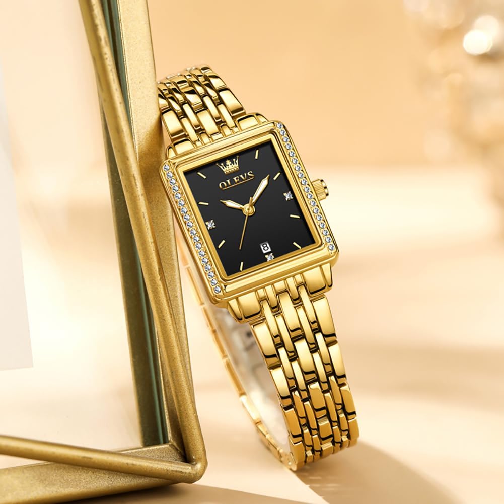 Detalle de OLEVS O-CA-L9995GD-JH Women’s Square Quartz Watch, Stainless Steel, Date