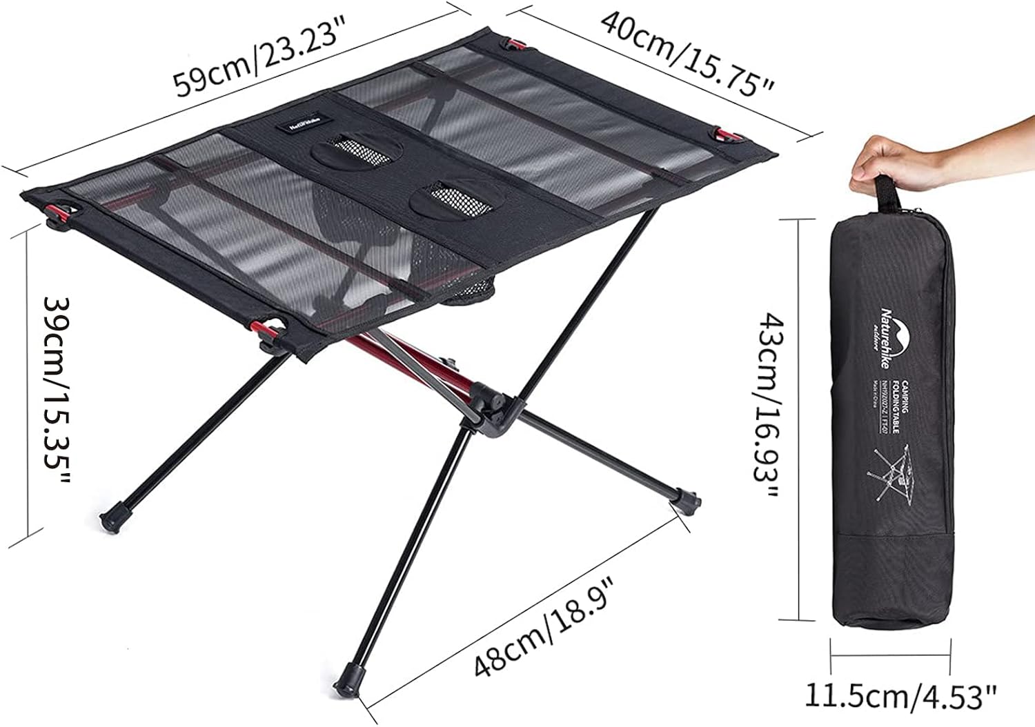 Detalle de Naturehike NH20JJ020 ultralichte klaptafel, zwart met nylon blad