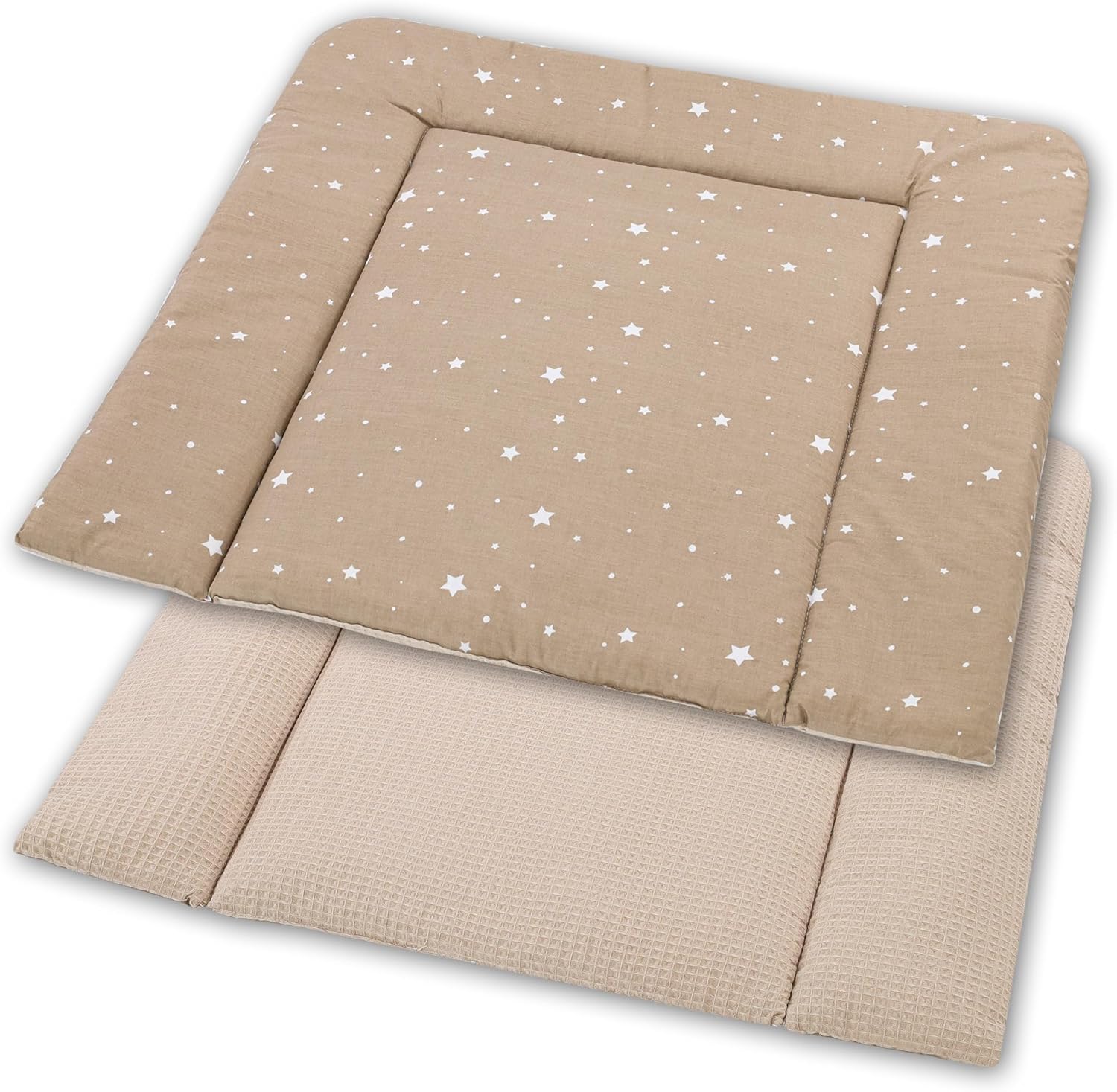Thumbnail 1 de Materassino fasciatoio 75x72 cm in cotone lavabile: cuscino neonato pieghevole e portatile, beige con stelle bianche