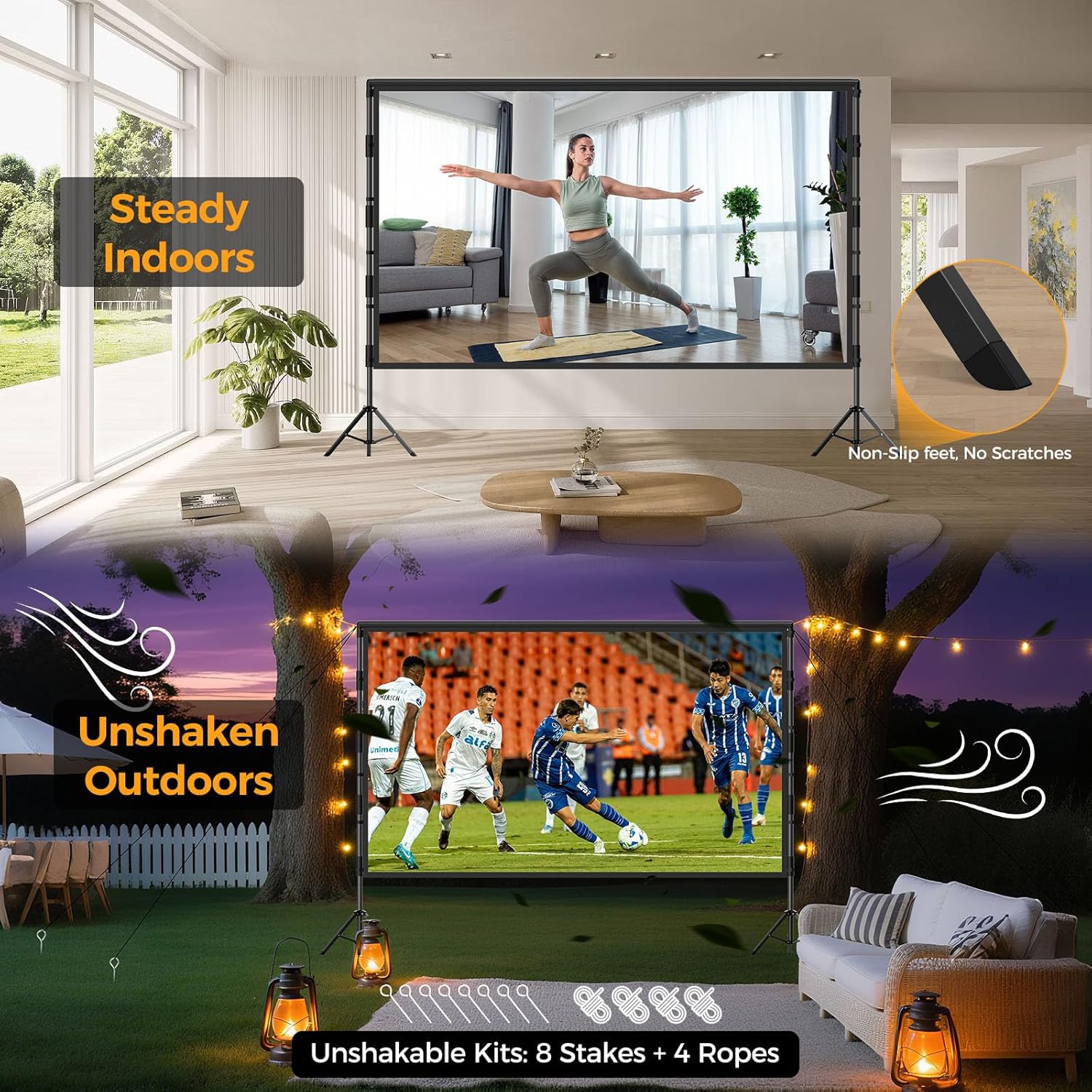 Detalle de VOOPVOR 100-inch Outdoor Projector Screen with Stand — Portable 16:9, Wrinkle-Free, 4K HD Ready