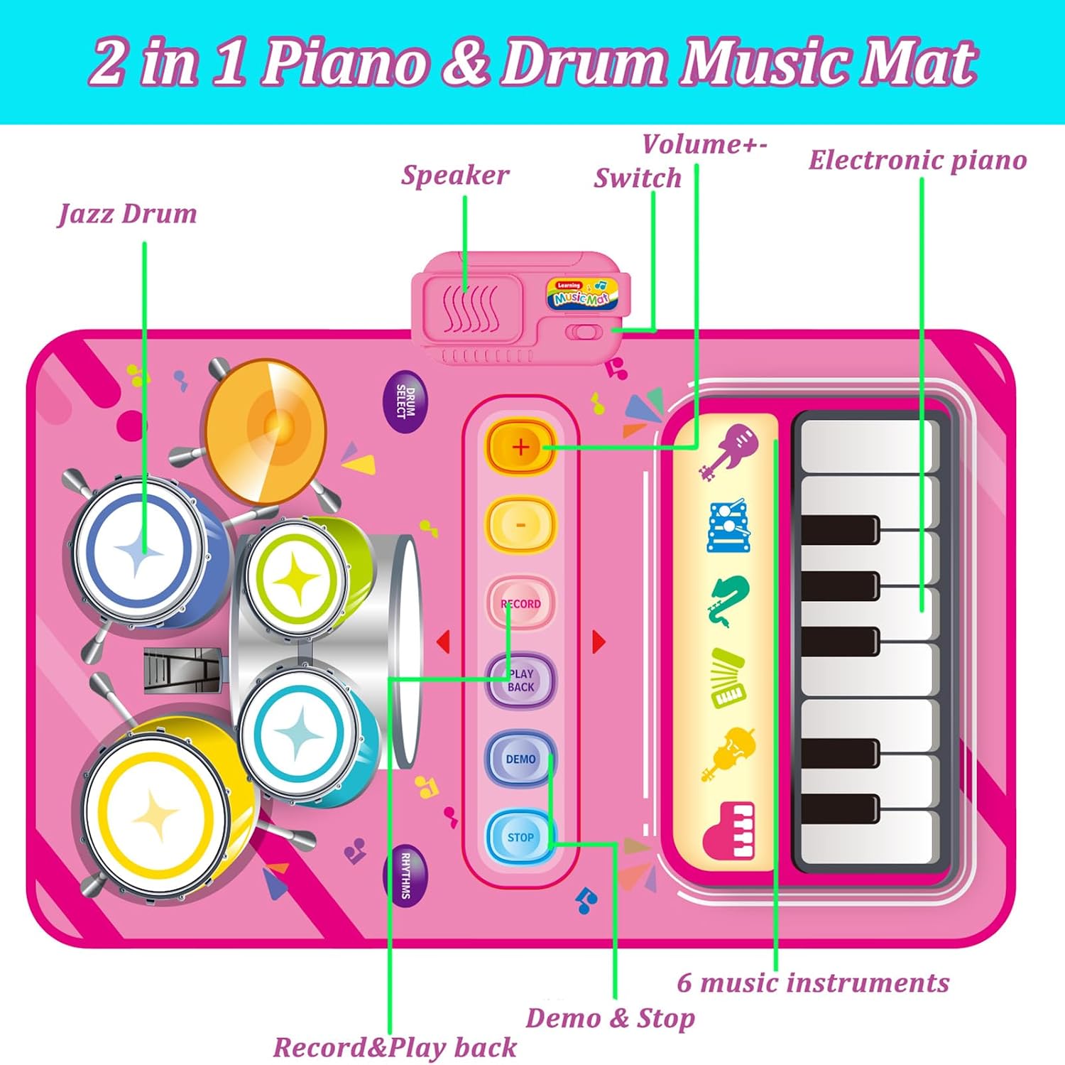 Thumbnail 3 de 2 in 1 Music Mat for 1–5 Year Old Girls