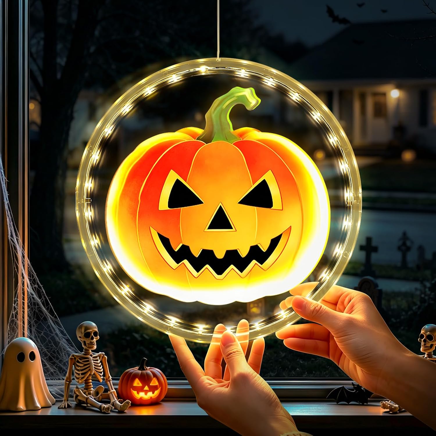 Detalle de YTKIH 26HD Rechargeable Halloween Window Lights, 3-Pack with Timer