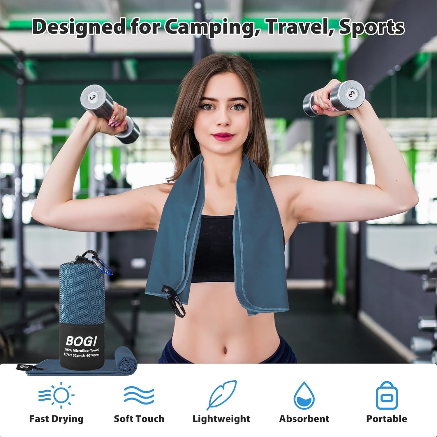 Thumbnail 5 de BOGI Microfibre Travel Towel (M: 100cm x 50cm) – Quick Dry, Super Absorbent Gym & Beach Towel