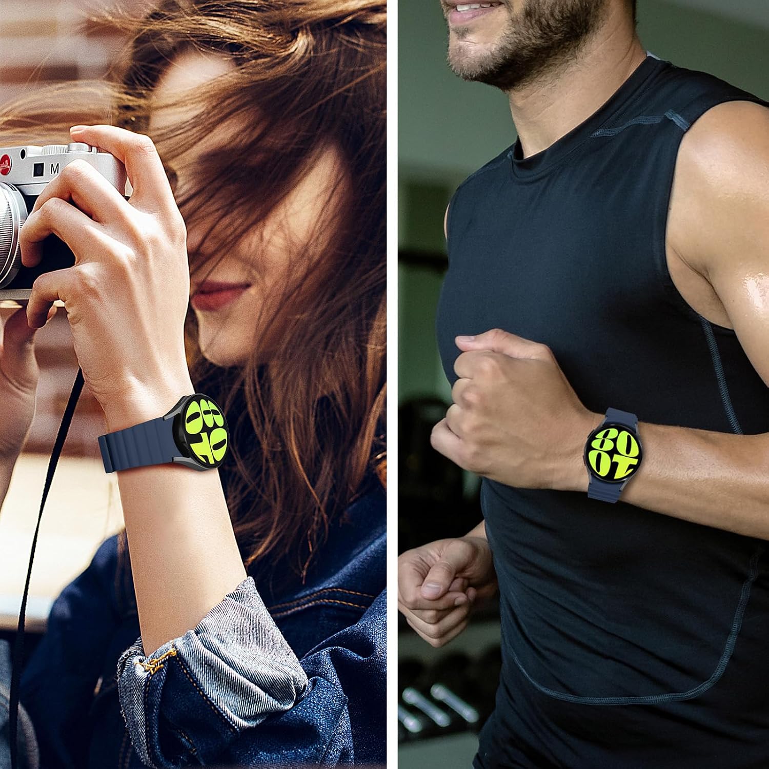 Thumbnail 6 de Anlinser Magnetic Straps silicone bands for Samsung Galaxy Watch 7/6/5/4 (44mm–45mm) in Dark Blue/Black