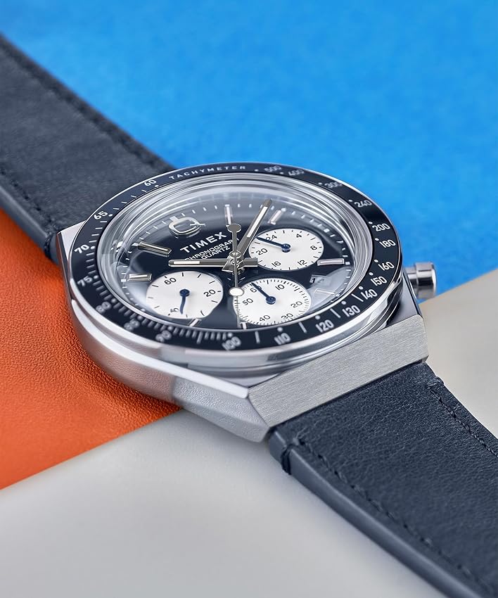 Detalle 2 de Timex Reloj Q Chronograph 40 mm, correa cuero azul