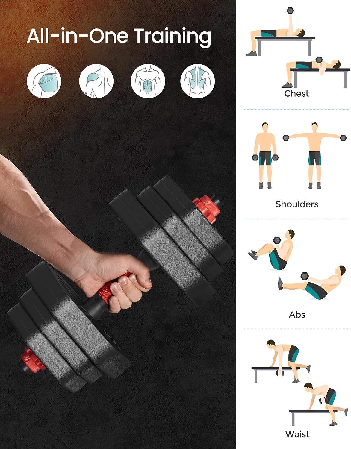 Thumbnail 3 de SONGMICS STEFAN Collection SYL200B01 Adjustable Dumbbell and Barbell Set, 20 kg