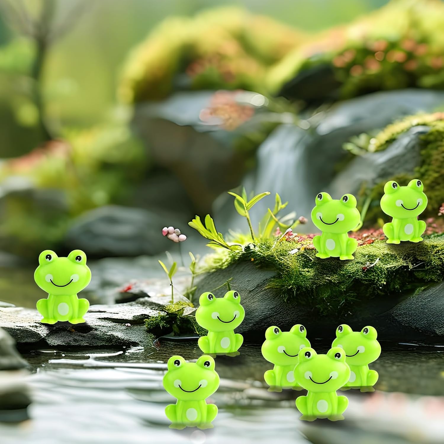 Detalle de BuQiuRen BQR202311 Mini Green Plastic Frog Figurines, 150-Piece Set