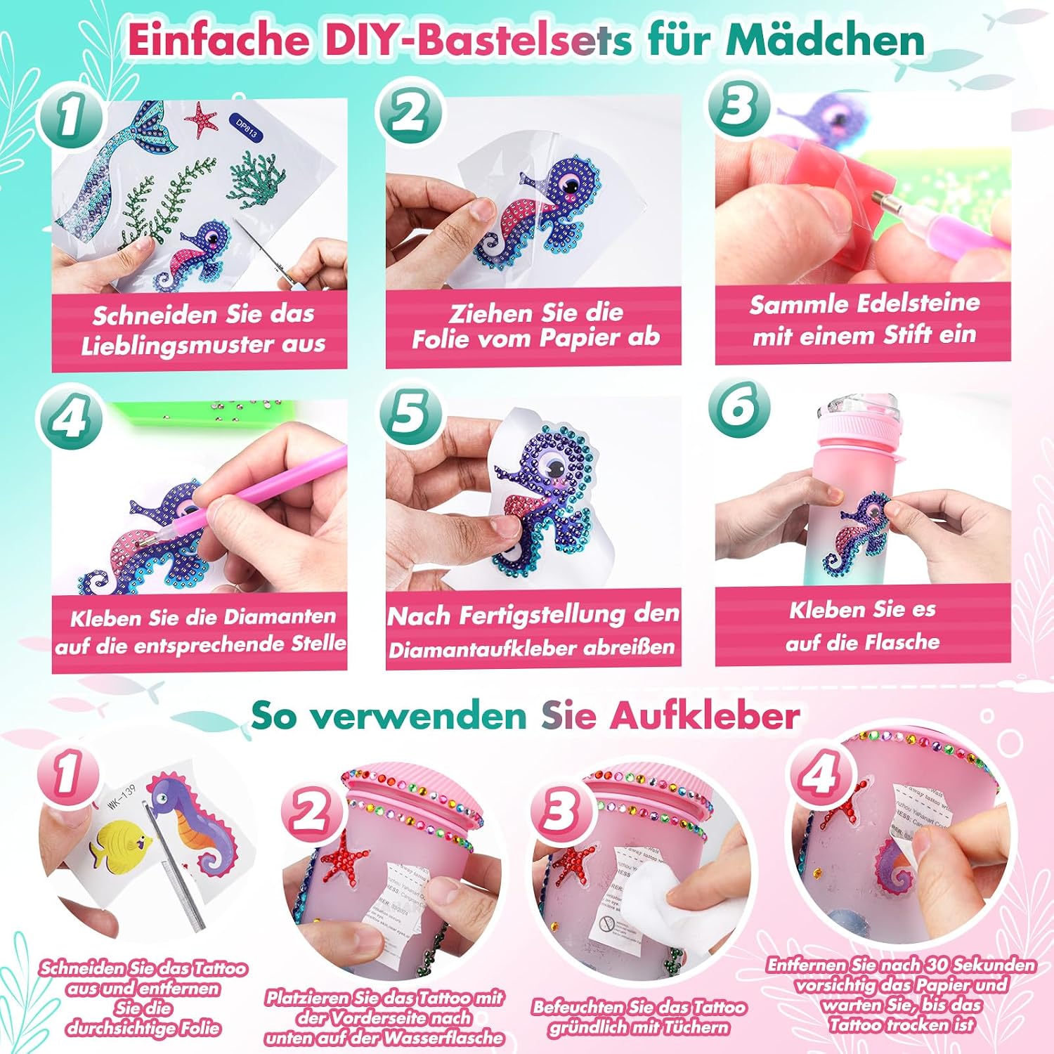Thumbnail 4 de Mädchen Trinkflasche Meerjungfrau Diamant Painting