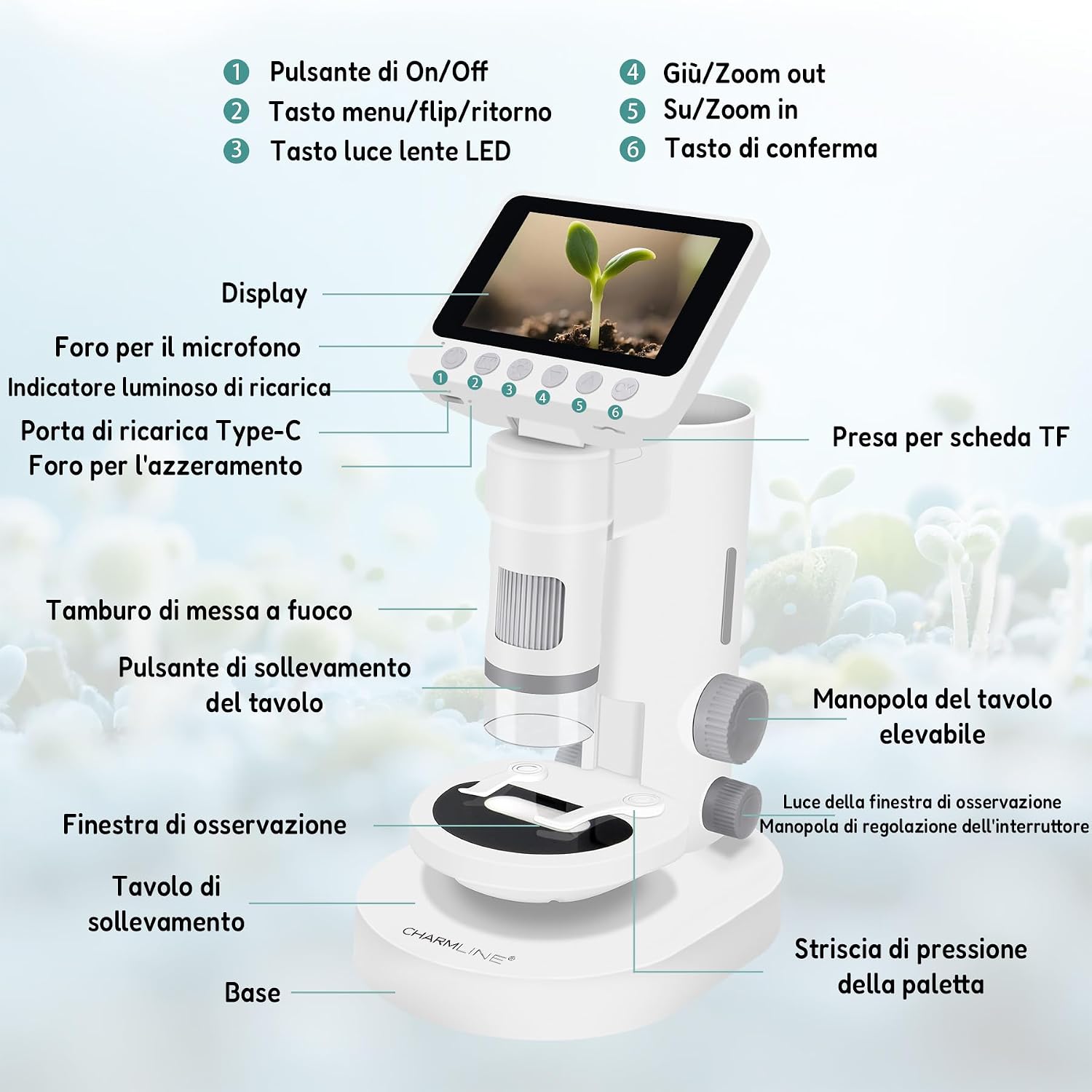 Detalle de Charmline microscopio digitale 3 in 1 per bambini: osservazioni da tavolo o in viaggio, fino a 1000x